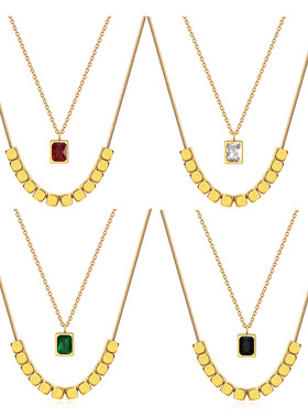 项链钛钢水滴状玫瑰花锆石首饰品