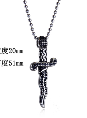 吊坠钛钢蓝松石双心带钻船锚饰品