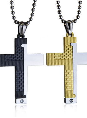 十字架吊坠钛钢三层镶钻双层饰品