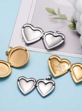 钛钢可打开圆形爱心吊坠百搭饰品