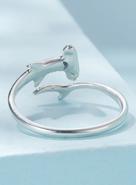 原创个性冷淡风锤头鲨开口戒指男女s925纯银鲨鱼戒指手饰简约独特