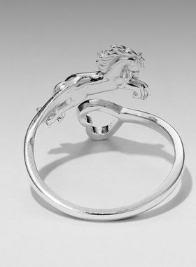 原创s925纯银爱马开口戒指中性风骏马爱心戒指手饰小众设计个性