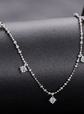 原创通体s925纯银灵动闪耀莫桑石项链优雅气质流苏锁骨链饰品轻奢