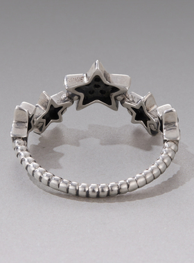 原创黑色锆石星星戒指小众夜空五角星通体s925纯银戒指手饰个性