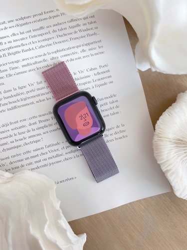 渐变色系iWatch9不锈钢表带米兰女士适用于苹果9手表78代SE粉紫色-图1