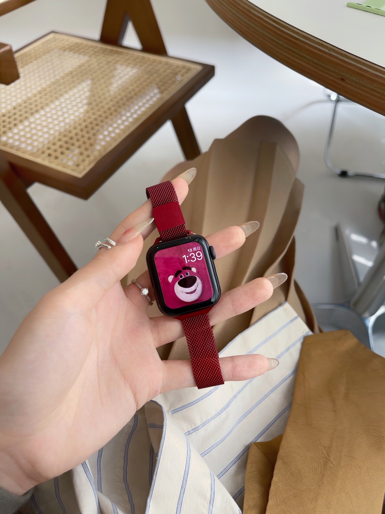 细款米兰适用于iWatch9表带女士适用于苹果s9手表45678代SE酒红色-图0