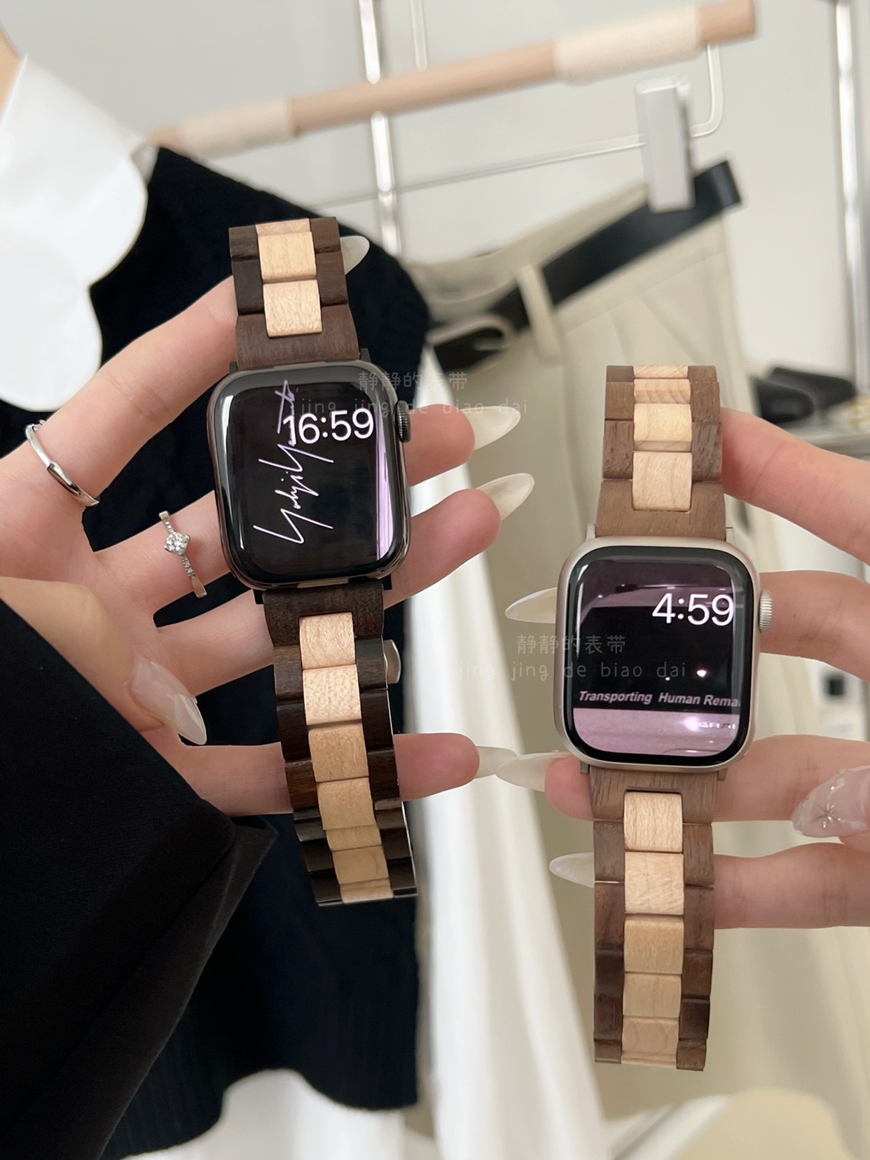 天然木质蝴蝶扣三株男女适用于苹果s9applewatch9876SE静静的表带 - 图0