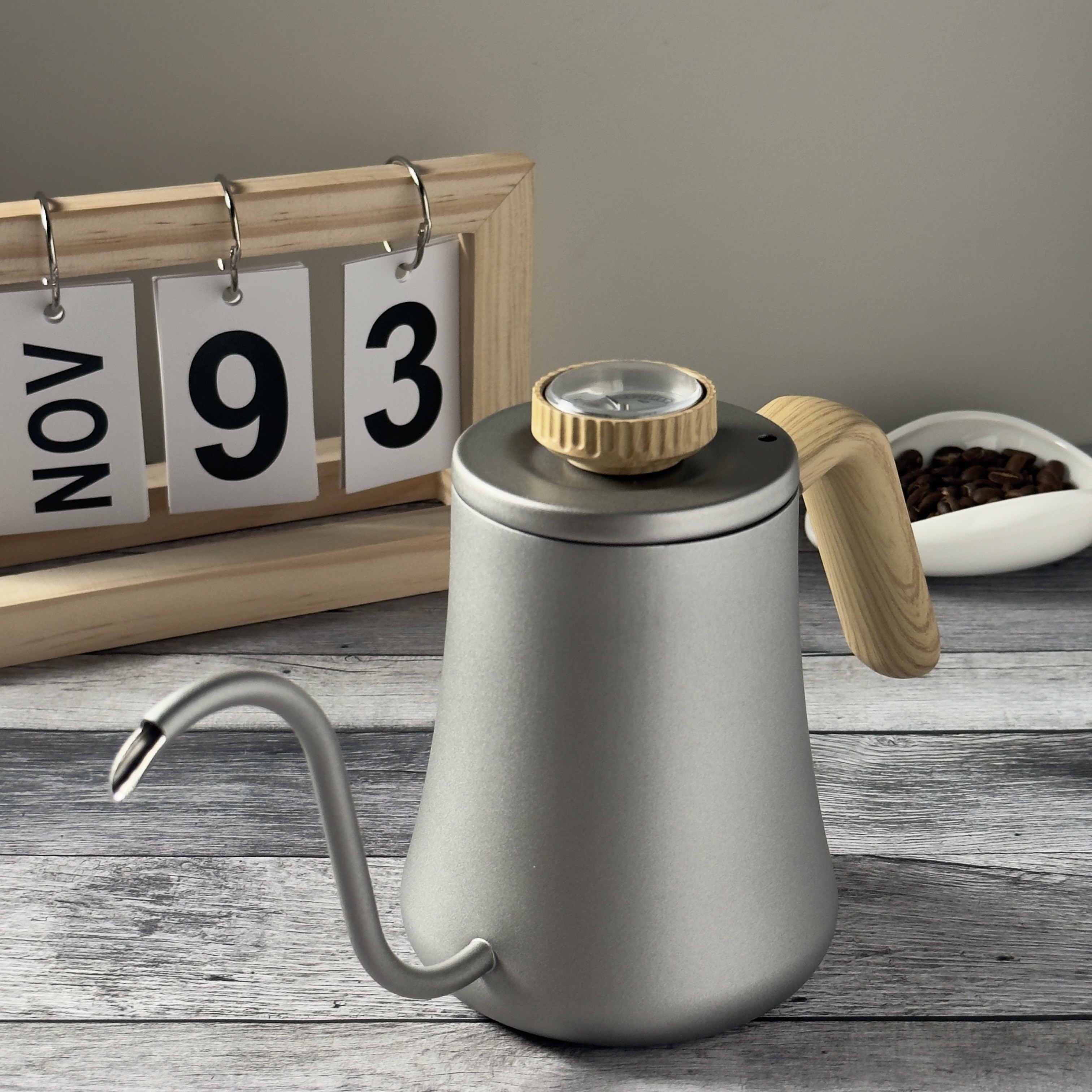 磨砂手冲咖啡壶带温度计细口长嘴鹅颈壶专业304不锈钢600ml挂耳壶,淘宝优惠券,粉丝福利购,淘宝优惠卷