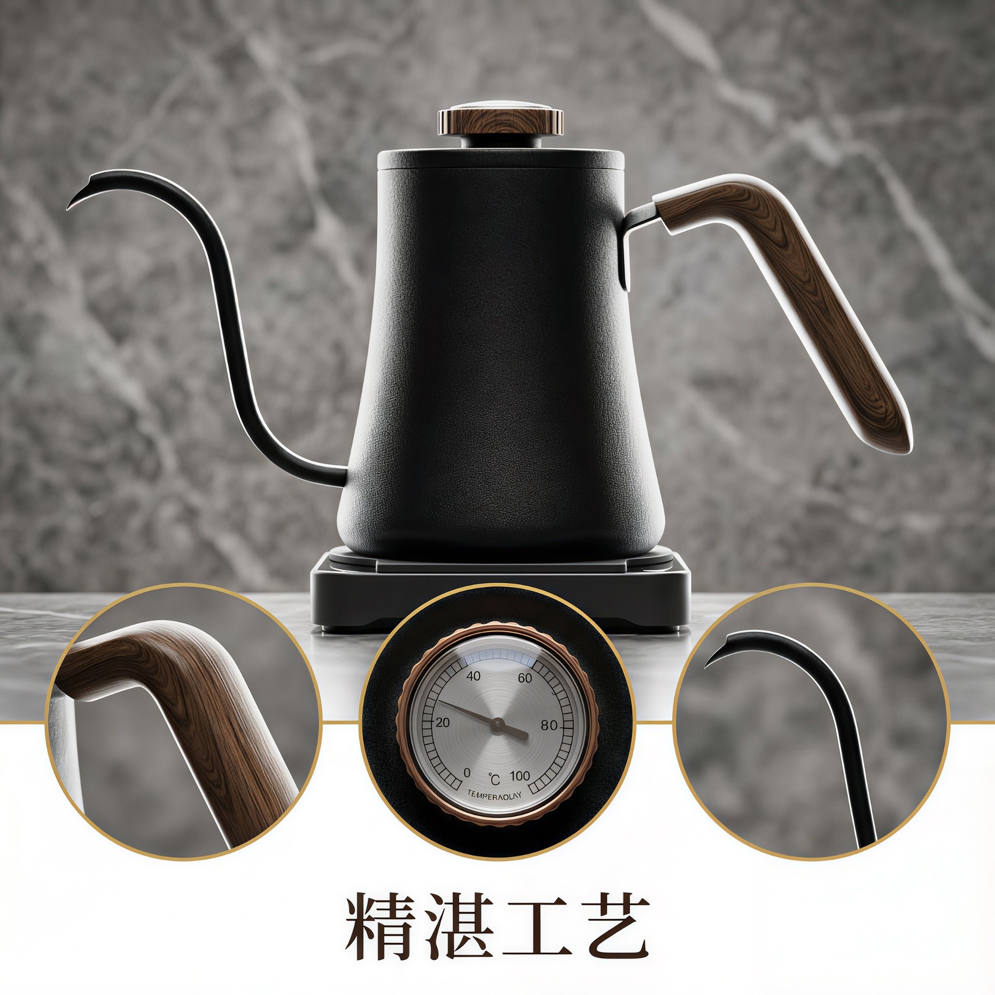 磨砂手冲咖啡壶带温度计细口长嘴鹅颈壶专业304不锈钢600ml挂耳壶,淘宝优惠券,粉丝福利购,淘宝优惠卷