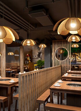 餐厅吊灯日式编织民宿房间卧室客