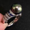 18K gold diamond inlaid natural seawater Tahitian malachite green pearl ring, mirror glare, calm and elegant