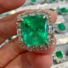 PT900 platinum diamond inlaid luxury large table Colombian emerald ring main stone 5.95 carats