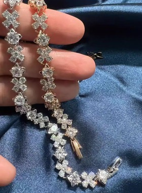 Desigual四叶草满钻手链女锆石轻奢小众精致维多利亚人造闪钻首饰