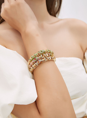 Desigual饰品 珐琅釉彩 古法景泰蓝工艺奥地利水钻镶嵌镀金手镯女