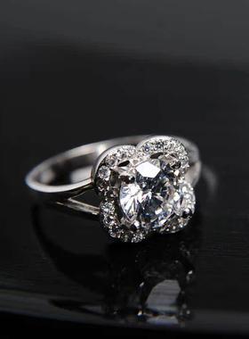 S925纯银锆石爆闪克拉钻花朵戒指女吸睛食指戒个性指环新潮气质