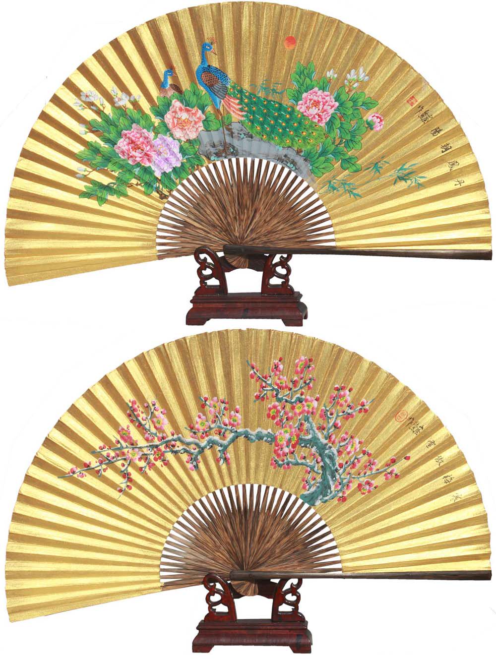 仙宝戏曲用全棕高仿纯金面黄金刷金泥金扇子中国风金扇子折扇 仙宝工艺扇 淘优券