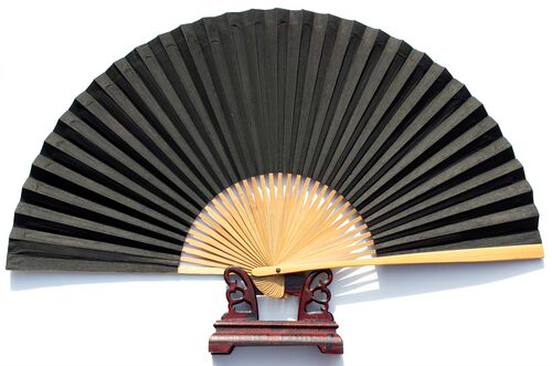 仙宝绍兴传统扇子 全棕扇工艺毛全本黑纸折扇 戏曲曲艺用黑扇子 - 图2