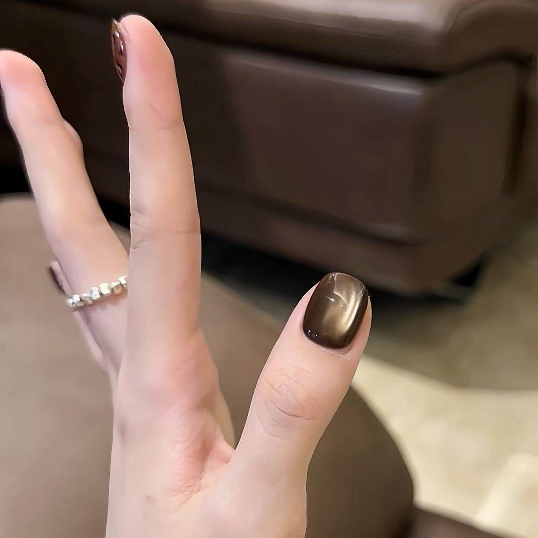 纯手工琥珀棕巧克力豹纹猫眼美甲穿戴甲短甲秋冬2025显白高级感,淘宝优惠券,粉丝福利购,淘宝优惠卷