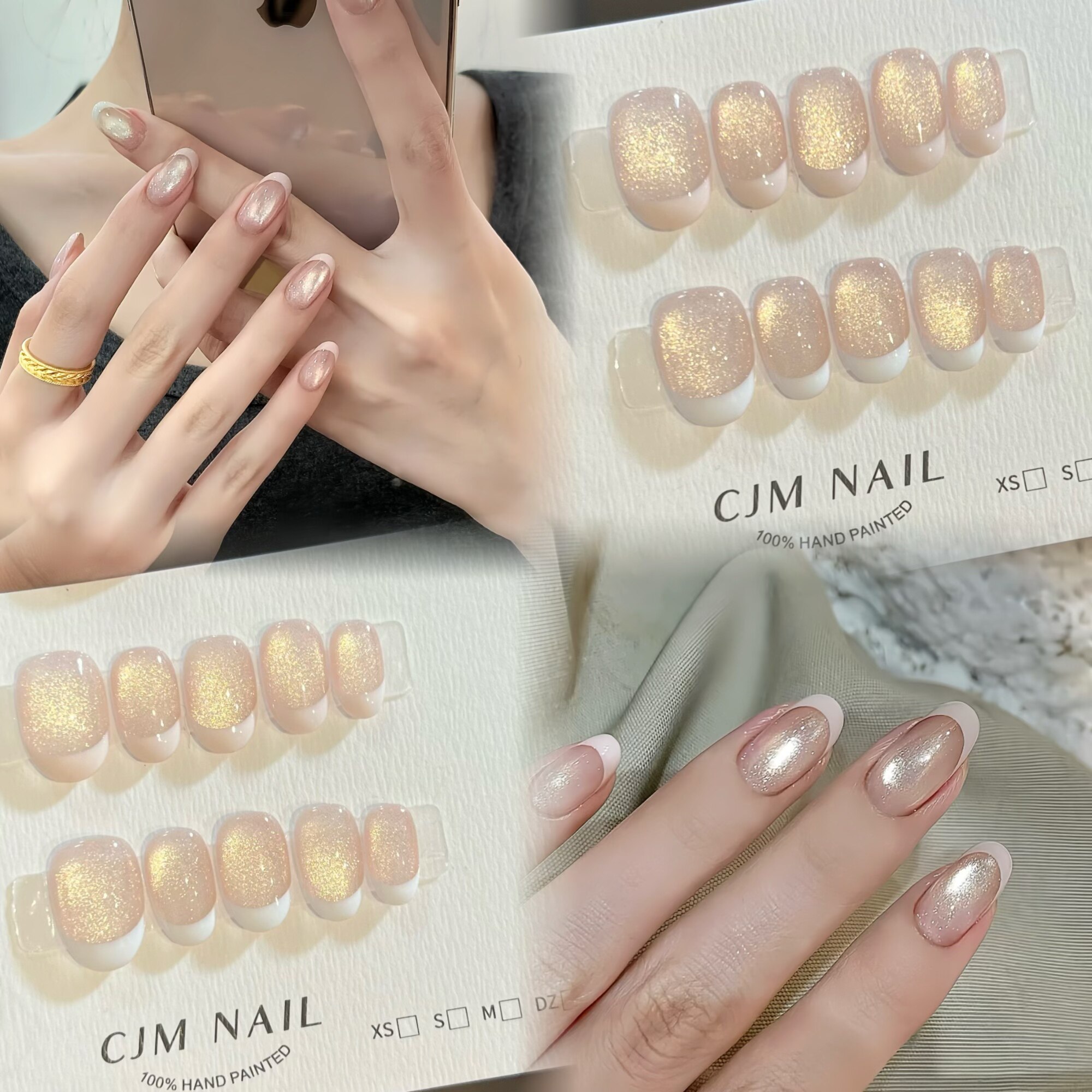 纯手工法式鎏金美甲穿戴甲猫眼秋冬2025短甲显白可爱贴片假指甲,淘宝优惠券,粉丝福利购,淘宝优惠卷