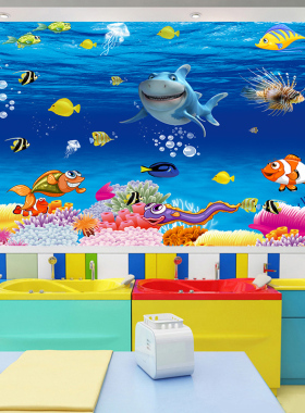 海底世界游泳馆自粘儿童防水墙画