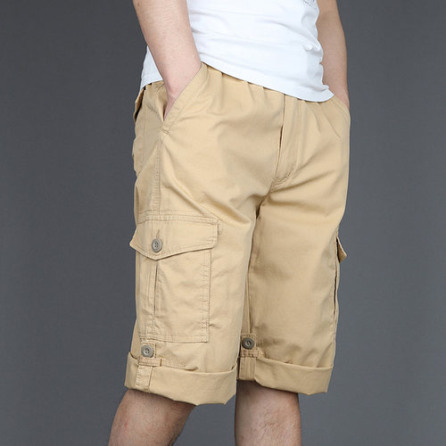 夏季冰感宽松七分裤男多口袋休闲中裤可卷边五分工装薄款短裤速干 - 图1