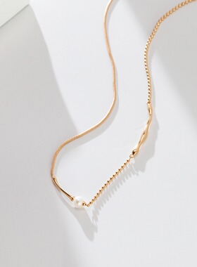 XIXUAN 纯银小众设计半蛇骨链/个性锁骨链/短款颈链/淡水珍珠点缀