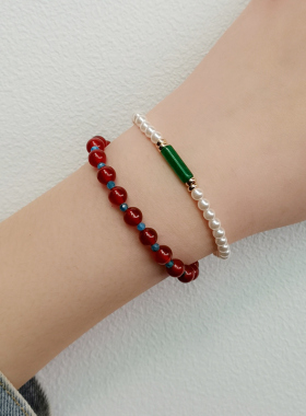 JUZITU红蓝繁花新中式红玛瑙手链