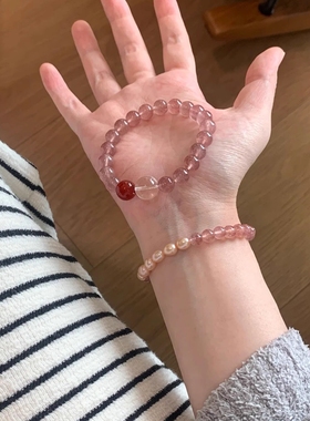 JUZITU天然草莓晶手链