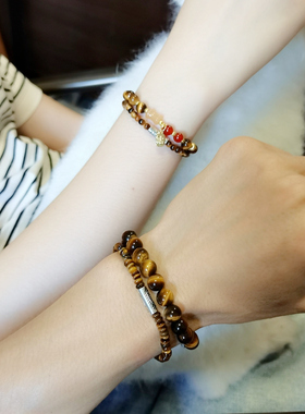 Juzitu桔子兔虎眼石藏银情侣手串