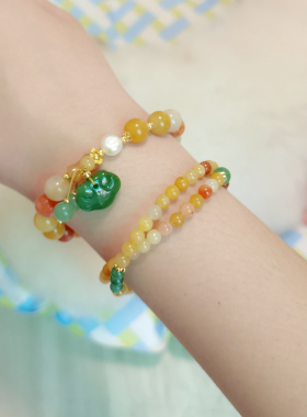 天然小众珍珠手链金丝玉精致女