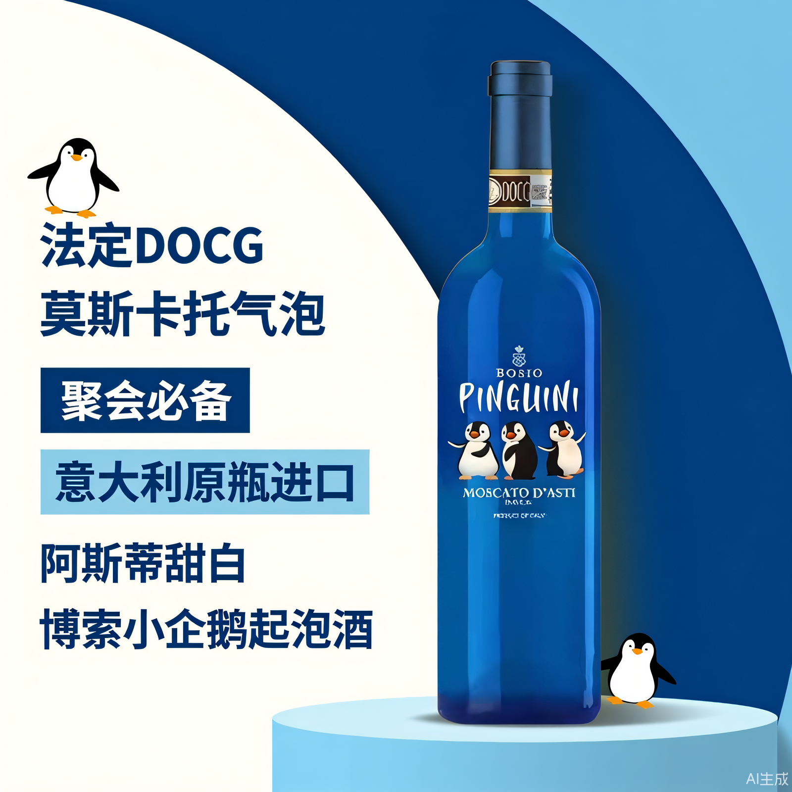 意大利 博索小企鹅阿斯蒂DOCG莫斯卡托ASTI气泡酒女士甜白葡萄酒 - 图1