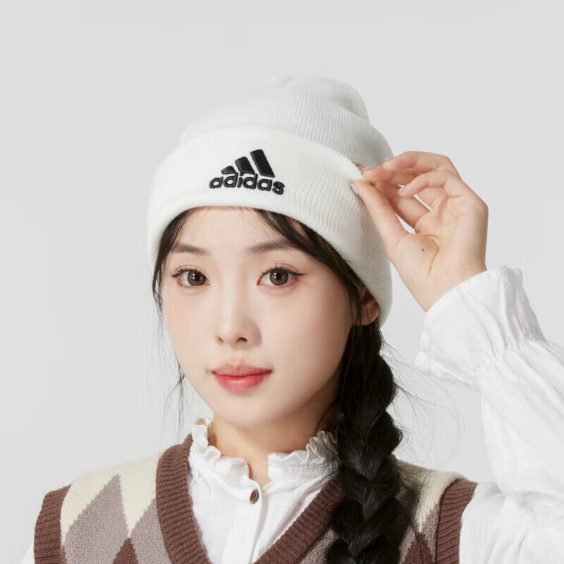 阿迪达斯白色帽子男女帽新款毛线帽运动帽情侣包头滑雪针织冷帽女 - 图0