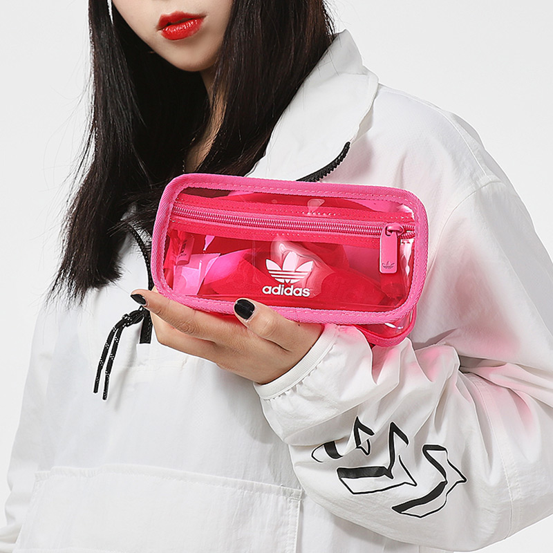 Adidas三叶草腰包斜挎包男女包2024新款WAISTBAG透明运动包H50996