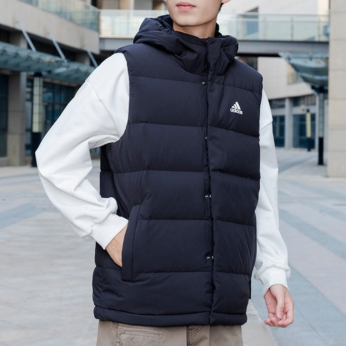 阿迪达斯羽绒马甲男装2025秋冬季运动服羽绒背心无袖外套HG6277 - 图2