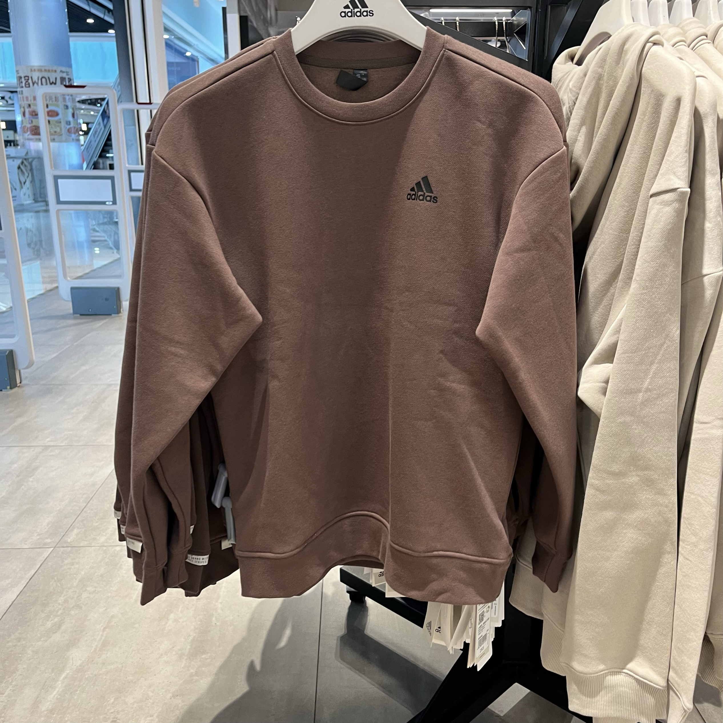 阿迪达斯加绒卫衣男秋季新款棕色打底衫宽松上衣美式运动服JM9094 - 图2