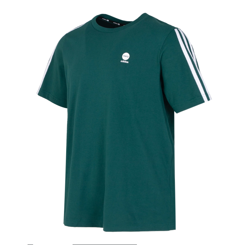 AdidasNeo男士短袖2023夏新款绿色棉圆领修身T恤休闲男装IK6079 - 图3