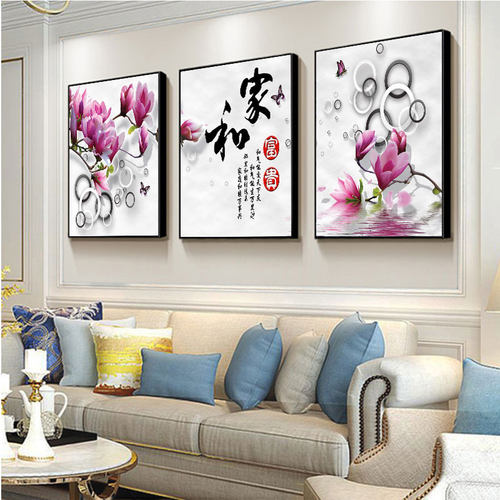 新中式家和万事兴客厅装饰画现代简约餐厅墙壁正方形三联花卉挂画 - 图2