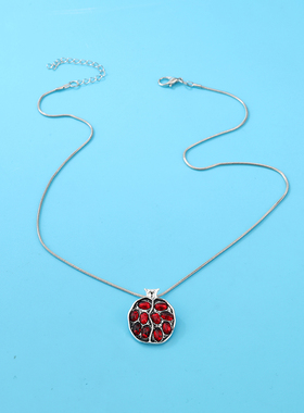 创意pomegranate镶红钻石榴项链