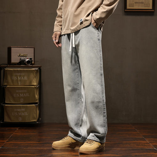 190高个子秋冬加绒加厚加长版男裤美式拖地牛仔裤115cm直筒宽松潮 - 图1