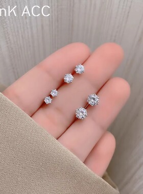 s925仿银针六件套锆石耳钉女小巧精致冷淡风耳环2023年新款潮爆款
