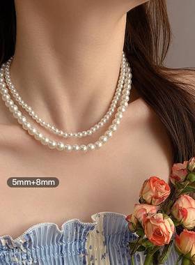 法式慵懒珍珠项链女小众高级感气质百搭锁骨链2023年新款毛衣颈链