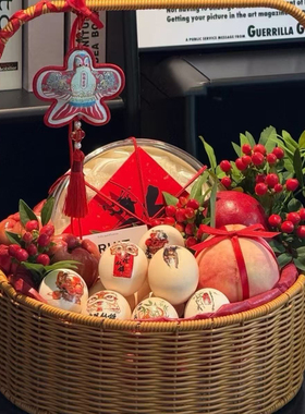 中式仿藤编手提花篮月饼礼盒