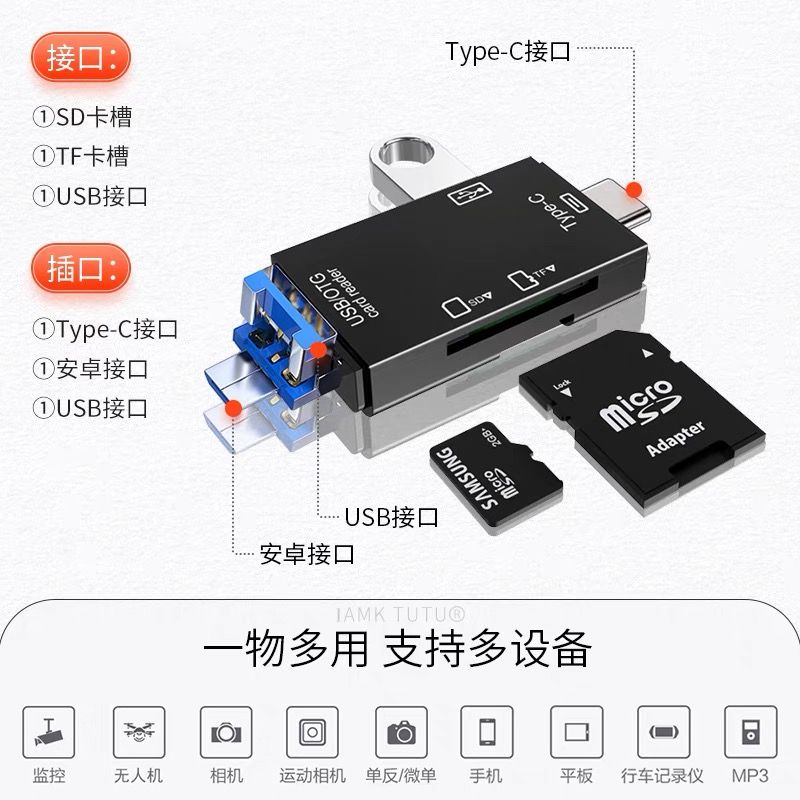 万能OTG读卡器六合一3.0相机SD/TF内存卡U盘安卓适用华为转接头 - 图2