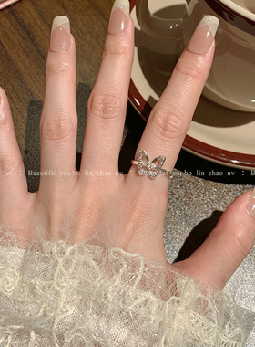 柏林少女镂空双层蝴蝶开口戒指女