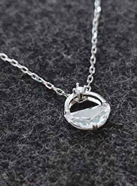 s925纯银一湖清泉水晶吊坠项链简约百搭女生锁骨链圆形小吊坠饰品