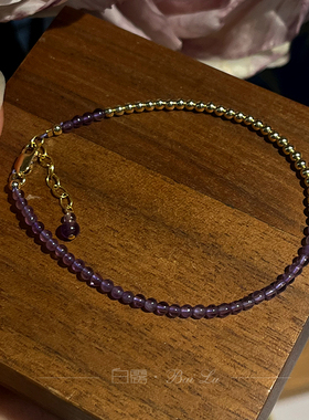 白露珠宝工作室 天然紫水晶极细手链进口14K包金可水洗叠戴延长链
