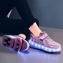 Four Rounds Flash Storm Walking Shoes Shrink Male women Auto Hide Shoes Children Student Wheels Flying Shoes All Season