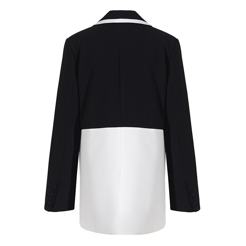 EAM STUDIO炸街黑白撞色拼接设计感宽松西装外套女春秋中长款西服,淘宝优惠券,粉丝福利购,淘宝优惠卷