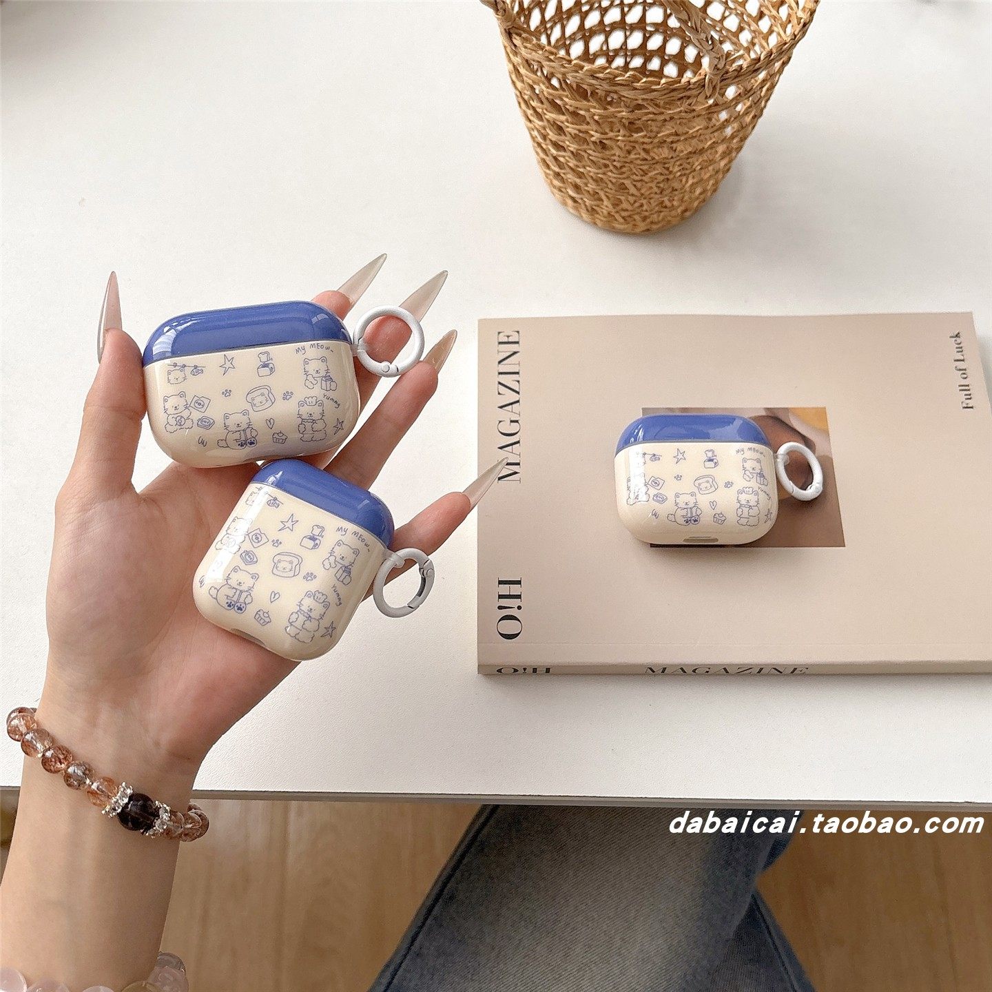 ins蓝线条面包猫咪适用airpods pro2耳机套无线蓝牙苹果airpods1/2代软壳pro新款3/4代防摔保护套个性女撞色,淘宝优惠券,粉丝福利购,淘宝优惠卷