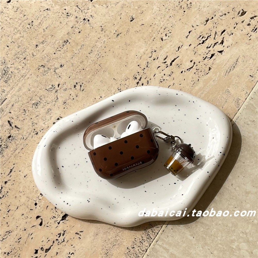 ins棕色黑波点奶茶适用airpods pro2耳机套pro3无线蓝牙苹果airpods1/2代软壳pro新款3/4代防摔保护套女可爱,淘宝优惠券,粉丝福利购,淘宝优惠卷